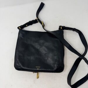 Fossil Issue No 1954 Black Pebbled Leather Crossbody Bag Gold Hardware